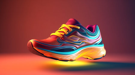 Colorful shoes running on black backgroundの素材