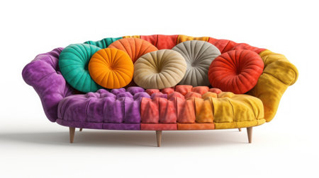 colorful knitting wool on the sofa in the living roomの素材