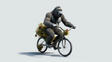a gorilla on a  bicycle riding a bicycle with the flowerの素材