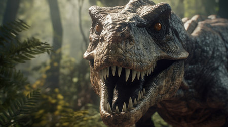 Portrait tyrannosaurus rex in the forestの素材