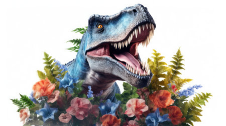 tyrannosaurus rex dinosaur 3d with flower colorfulの素材