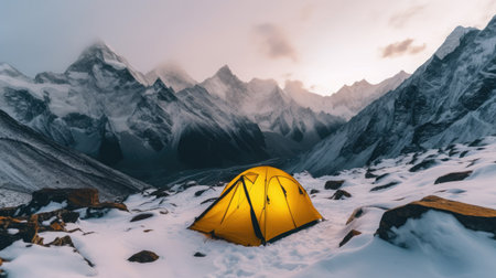The camping in the Everest Mountains beautiful landscapeの素材