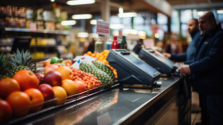 shopping in supermarkets and EDC machine paymentの素材