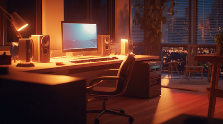 modern living room and office of the content creatorの素材
