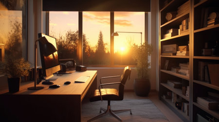 The desk of the content creator or blogger  in the morningの素材