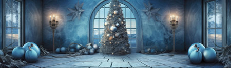 Christmas tree blue tone backgroundの素材