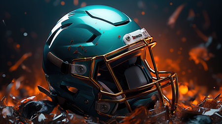 American football helmet and fire backgroundの素材