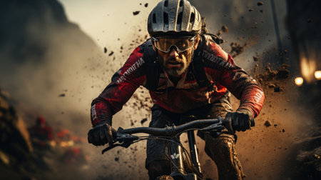 Mountain biking races on the trackの素材