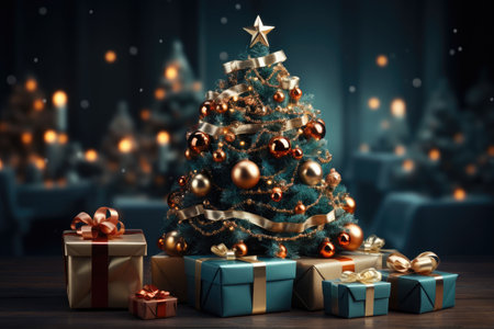 Christmas tree with gift boxes of Christmas conceptの素材