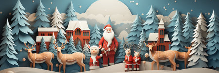 Illustration of Santa Claus and reindeer Christmas bannerの素材