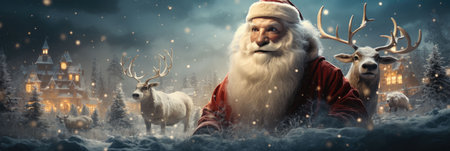 Santa Claus and reindeer in the Christmas holidayの素材