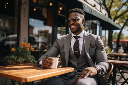 businessman drinking coffee enjoyfulの素材