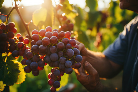 Close-up hands Gardener picking grapes in the gardenの素材
