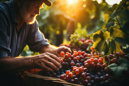Gardener picking grapes in the gardenの素材