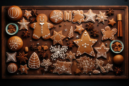 Top view Homemade Christmas Gingerbread Cookiesの素材