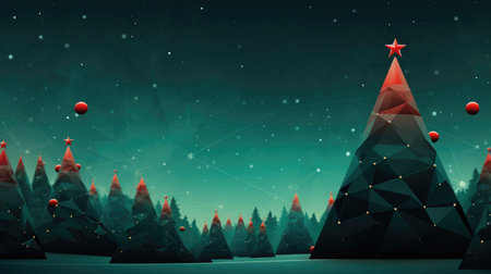 Christmas tree illustration with stars and green tonesの素材