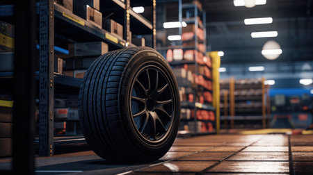 car tire shop collection inside of garageの素材