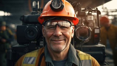 smile of worker at work wearing helmetの素材