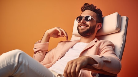 male lifestyle relax on the pastel backgroundの素材