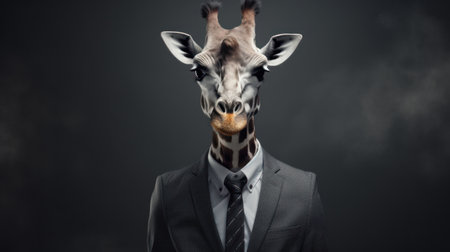 giraffe wearing suit on the grey backgroundの素材