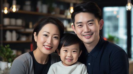 Thai family mother father and son little smileの素材