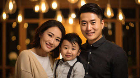 Thai family mother father and son little smileの素材