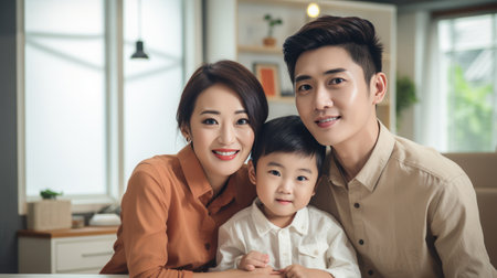 Thai family mother father and son little smileの素材