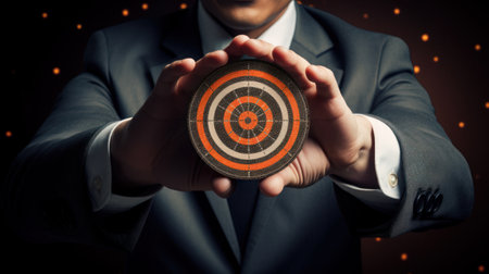 Business man holding darts boardの素材