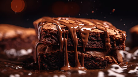 Close-up brownies home make on the wooden backgroundの素材