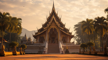 Temple at Luang Phra Bang landmark of Laos with Ai generatedの素材