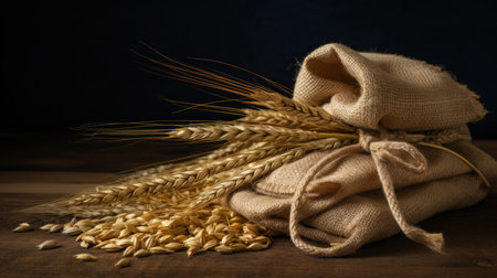 close-up barley in the bagの素材