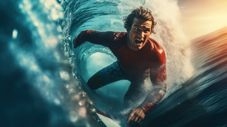 professional surfer riding waves on the seaの素材