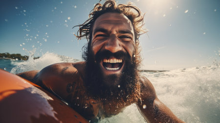 Close-up professional surfer riding waves on the seaの素材