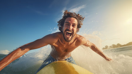 Close-up professional surfer riding waves on the seaの素材