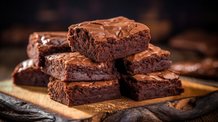 Close-up brownies home make on the wooden backgroundの素材