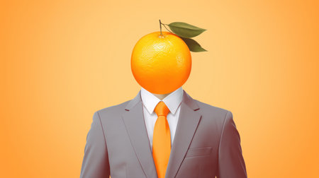 Man Fruit Orange wearing a suit in the pastel color backgroundの素材