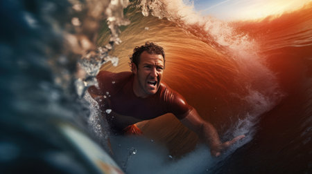 professional surfer riding waves on the seaの素材