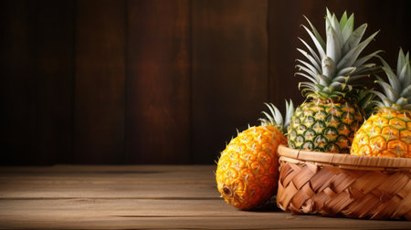 Pineapples on the wooden backgroundの素材