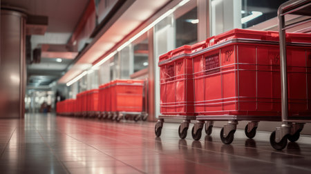 Red Boxes in a trolley in the shopping mallの素材
