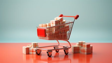 Red Boxes in a trolley on the pastel backgroundの素材