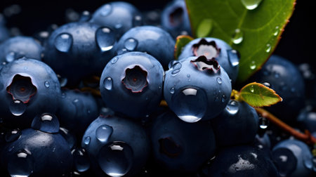 Fresh blueberries are covered light navy and dark amberの素材