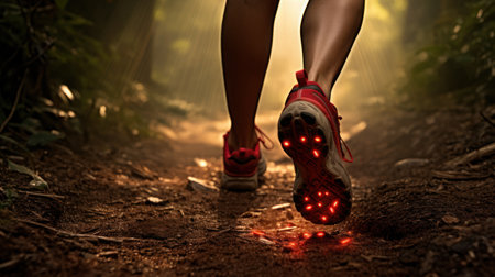 Red shoes foot running trail actionの素材