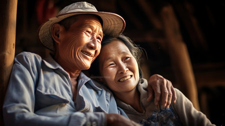 Asian senior couple of Lao portraitの素材