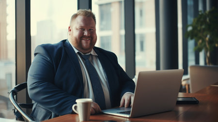 The businessman manager plus size use the laptopの素材