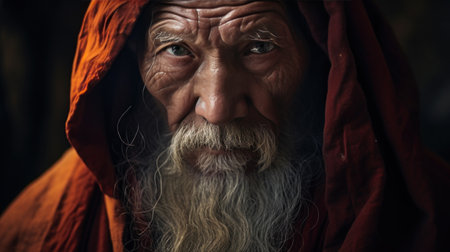 Portrait the Tibetan senior monkの素材