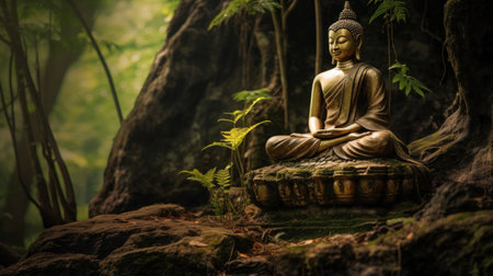 Ancient Buddha statues in various placesの素材