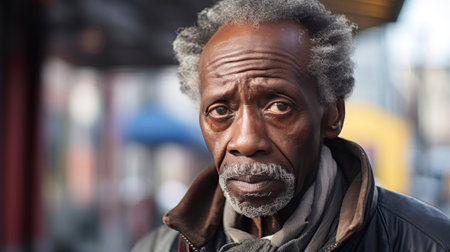 Black senior man on the street of Cityの素材