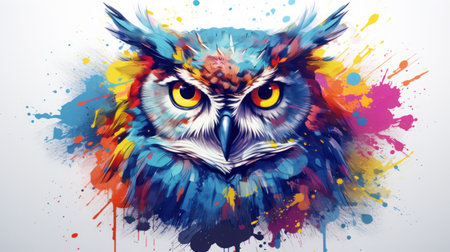 Wise owl with paint splash artの素材