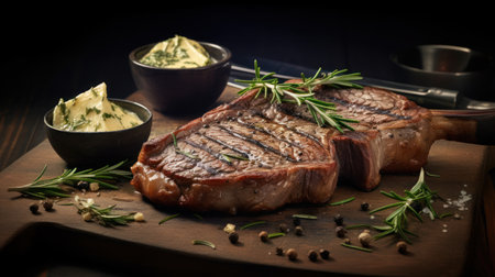 t-bone steak medium rare, garlic butter on topの素材