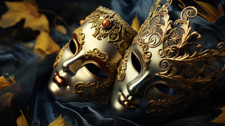 Venetian masks golden toner close-upの素材